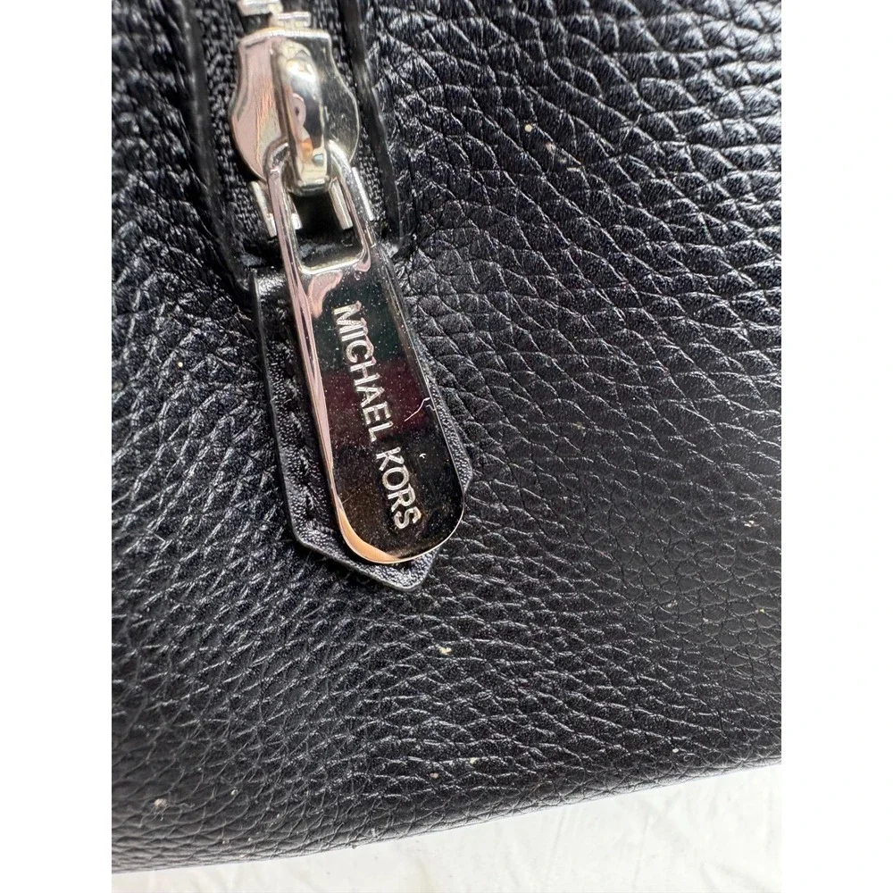 Michael Kors Black Pebbled Leather Tote Handbag Silver Hardware